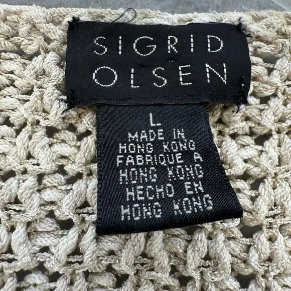 Sigrid Olsen Cardigan Women's L Beige 46% Silk Neutral Business Casual Sweater - Picture 4 of 10